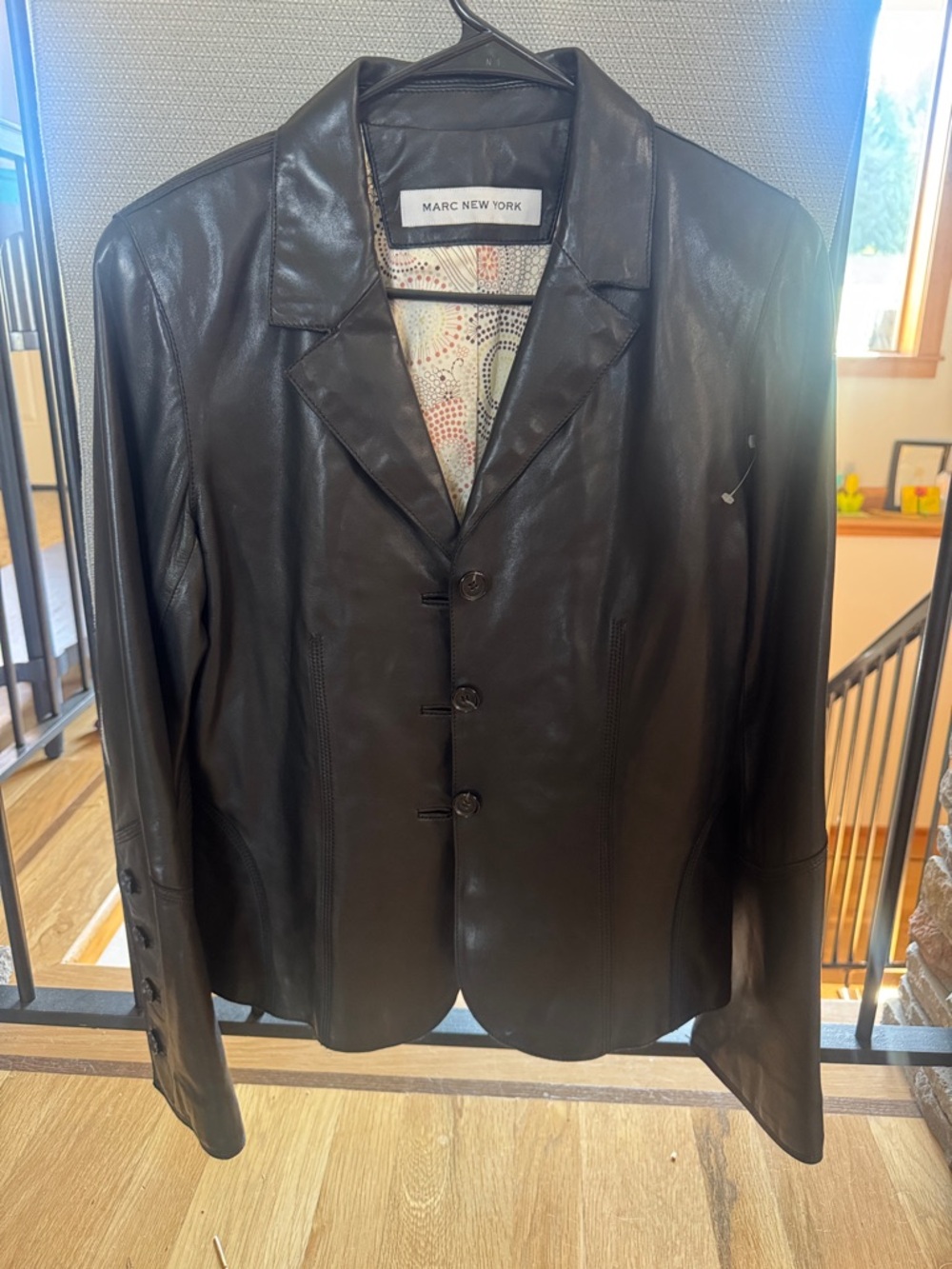 Marc New York Black Leather Blazer with Printed Lining